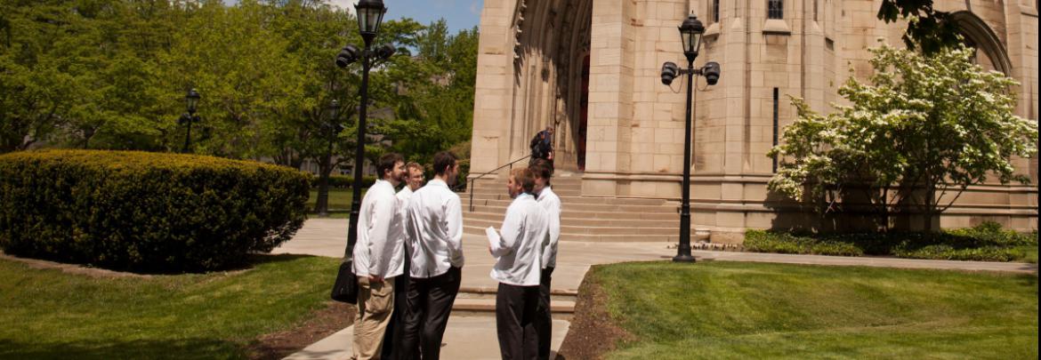 Pitt Medical Students outside of Cathedral